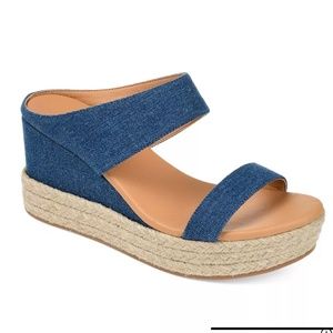 Journee Collection  Alissa Espadrille Wedge Sandal, Navy Size 9